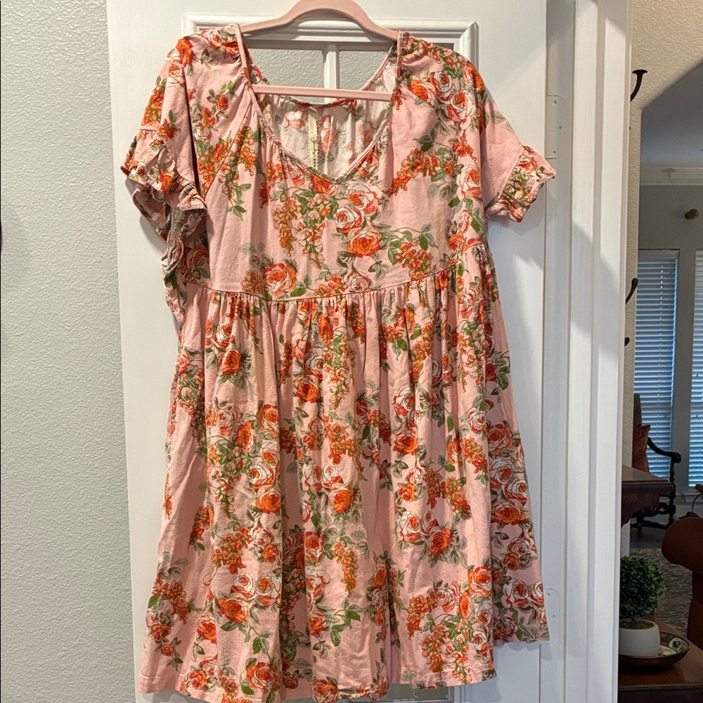 Anthropologie Floral Dress with Pink and Orange Tones size M/L